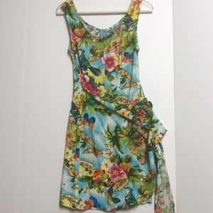 Tropical/Floral Pattern Wrap Dress